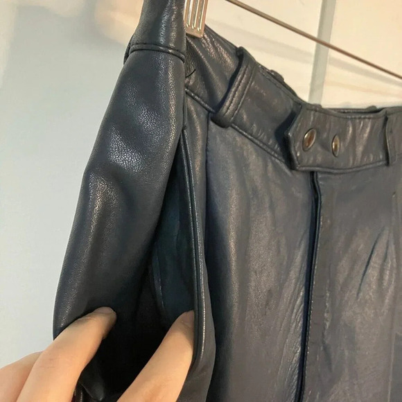 Vintage Creation Jez Montreal Navy Blue Leather Pants Straight Leg Lined - Picture 5 of 10
